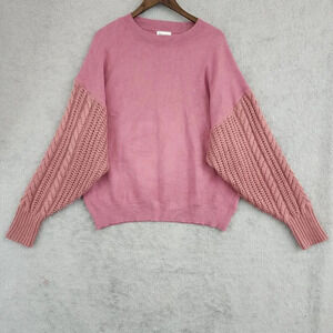 &Merci Womens Pink Knit Sweater Cable Sleeves Size M Slouchy 24CT